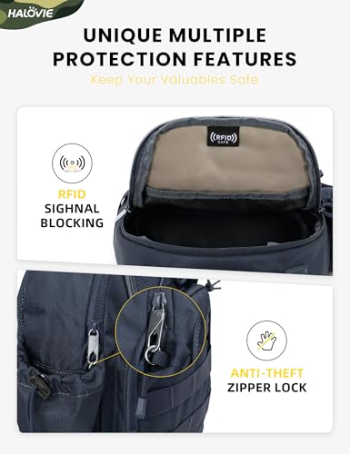HALOVIE Anti-theft Tactical Sling Bag RFID Navyblue Military Shoulder Bag with Phone Pack EDC Molle Crossbody Bag for men - color: Navyblue