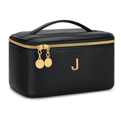 Gifts for Women Travel Makeup Bag Personalized Cosmetic Bag Portable Large Capacity Toiletry Bag(Black-J) - color: Black, style: J