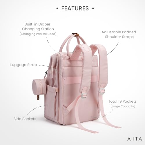 Diaper Bag Backpack, Multifunction Diaper Bag with Changing Pad, Baby Diaper Bags for Boys Girls, Stylish Large Capacity Travel Backpack for Moms Dads, Baby Shower Gifts,Unisex – Pink - color: Light Pink