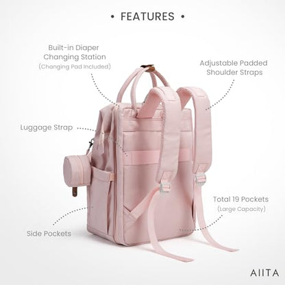 Diaper Bag Backpack, Multifunction Diaper Bag with Changing Pad, Baby Diaper Bags for Boys Girls, Stylish Large Capacity Travel Backpack for Moms Dads, Baby Shower Gifts,Unisex – Pink - color: Light Pink