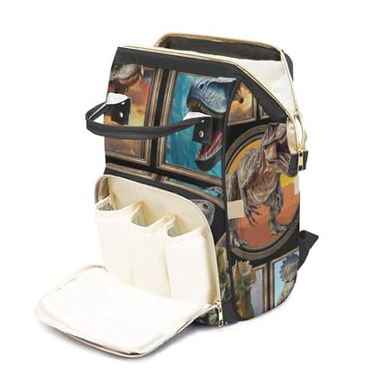 Customizable Large Capacity Diaper Bag Personalized Name, Black Color Dino Waterproof Multi-Function Mommy Bag with Thermal Pockets for Boys，Dinosaur - color: Dinosaur