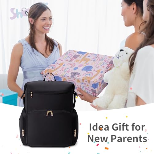 CEI-CEI Neoprene Diaper Bag Backpack Large Newborn Baby Maternity Bags Waterproof Travel Backpack for Mom Dad with Insulated Pockets,Changing Pad - color: Black
