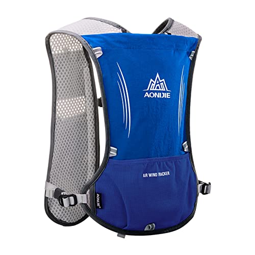 AONIJIE Hydration Vest Pack Backpack 5L 5.5L Marathoner Running Vest Race Hydration for Women and Men Trail Run Hiking Jogging - color: Blue and No Water Bladder