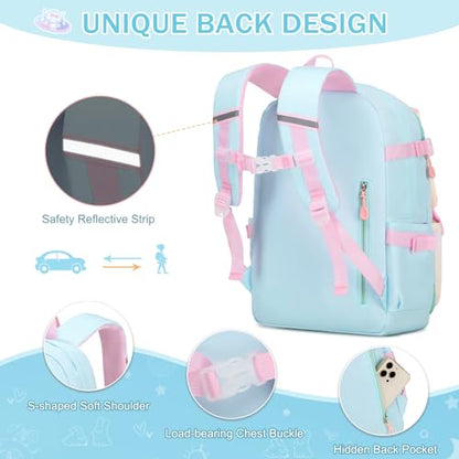 FIXITOK Girls Backpack Set, 3PCS Kids Backpack for Girls, Kawaii Bunny School Backpacks for Girl Kindergarten Elementary Preschool Middle School Bags with Lunch Box Pencil Case Aquamarine - color: Aquamarine