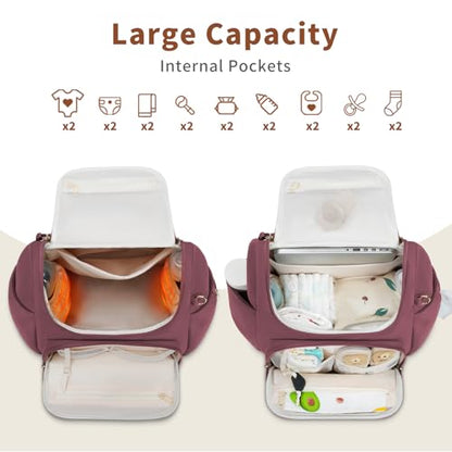 CEI-CEI Neoprene Diaper Bag Backpack Stylish Baby Maternity Bags Travel Tote for Mom with Insulated Pockets, Changing Pad, Stowable Shoulder Strap - color: Rose