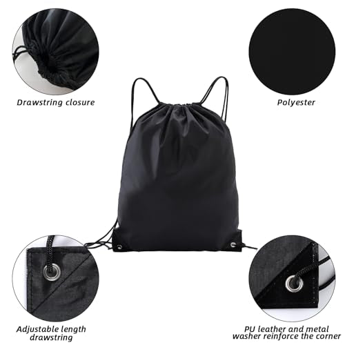 Drawstring Backpacks,10 Pack — Lightweight Drawstring Bags, Gym Sack for Sports, Daily Use & Travel (10, Black) - color: Black
