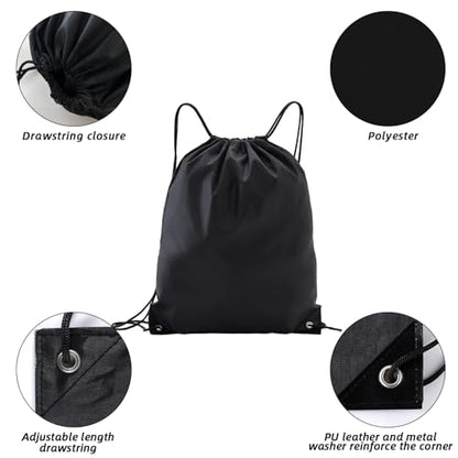 Drawstring Backpacks,10 Pack — Lightweight Drawstring Bags, Gym Sack for Sports, Daily Use & Travel (10, Black) - color: Black