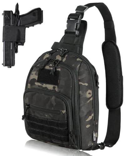 DBTAC Tactical Sling Bag | 8L Military Shoulder Chest Pack for Full Size Concealed Carry, Range, Travel, Outdoor Sports | Full Size Concealed Carry - color: Charcoal Camo