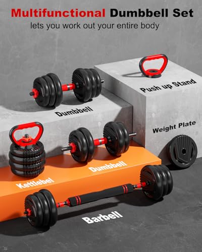 Adjustable Dumbbells, 20/30/45/70/90lbs Free Weight Set with Connector,5 in1 Dumbbells Set Used as Barbell,Kettlebells,Push up Stand,Fitness Exercises for Home Gym Suitable Men/Women - style: 30LB(15LB Pair)