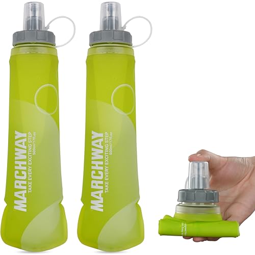 MARCHWAY Soft Hydration Flask with Wide Mouth, 300ml/500ml Collapsible TPU Water Bottle, Leakproof Portable Flexible for Running, Hiking, Cycling, Climbing, Gym, Travel (2pcs Yellow 500ml) - color: Yellow, size: 500ML