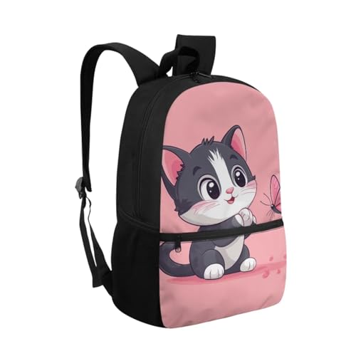 ZOUTAIRONG School Bags for Girls Boys 7-10/10-12/12-16, Insulated Water Bottle for Ho t& Cold Drinks, Pink Butterfly Cat Casual Backpack with Side Pockets - color: Pink Butterfly Cat