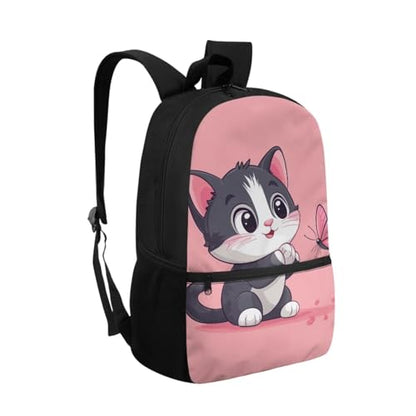 ZOUTAIRONG School Bags for Girls Boys 7-10/10-12/12-16, Insulated Water Bottle for Ho t& Cold Drinks, Pink Butterfly Cat Casual Backpack with Side Pockets - color: Pink Butterfly Cat