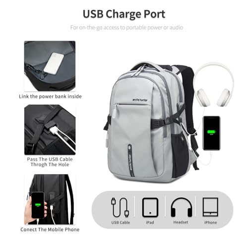 ARCTIC HUNTER AH Travel Carry On 15.6" Laptop Backpack for Men, Large 30L Anti-Theft & Waterproof Backpacks Flight Approved for Business, Commuting, Work, Weekend Casual Daypack, Grey, Silver - color: Sliver