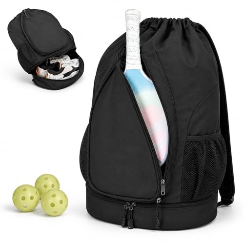 Pickleball Backpack for Women, Fit 2 to 4 Paddles, Pickleball Backpack with Shoe Compartment, Pickle Bag as Gifts for Beginner, Large Capacity Pickle Ball Bag with Paddle Cover Pocket - color: Black