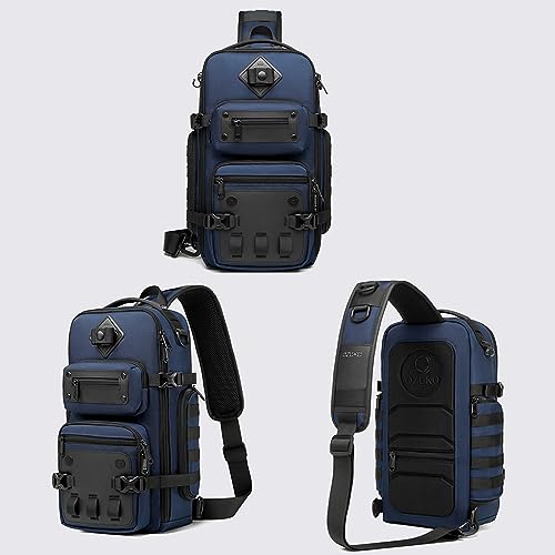 OZUKO Tactical Backpack Chest Sling Bags for Men, Waterproof Crossbody Shoulder Daypack for Outdoor Walking Hiking Trekking (Royal blue) - color: Royal Blue