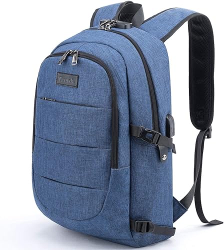 Tzowla Travel Laptop Backpack Water Resistant Anti-Theft Bag with Giant Tumbler Holder Pocket and Lock 15.6 Inch Computer Business Backpacks for Women Men Work College Gift,Casual Daypack(Blue) - color: A-blue, size: Standard 15.6inch