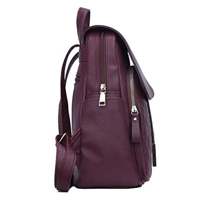 KKXIU Quilted Trendy Leather Backpack Purse for Women and Ladies Shoulder Travel Daypacks Bags (Wine) - color: Wine, style: Backpack