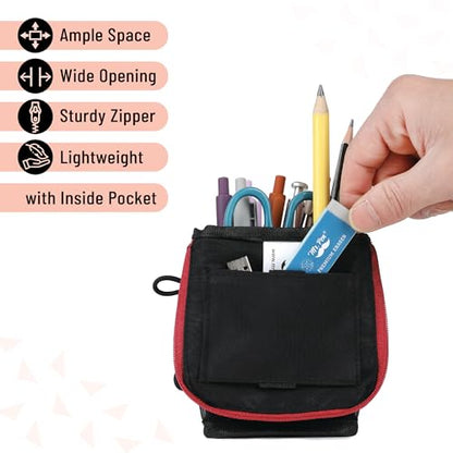 Mr. Pen- Standing Pencil Case Pouch, Sit & Lay Mesh-View Design, Black with Red Zipper, Interior Pocket & 2 Elastic Binder Loops, Cute Pencil Case for Girls and Boys - color: Black with Red Zipper