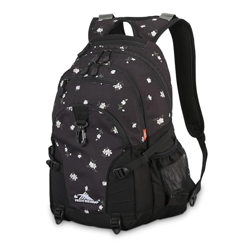 High Sierra Loop-Backpack, School, Travel, or Work Bookbag with tablet-sleeve, Floral/Black, One Size - color: Floral/Black