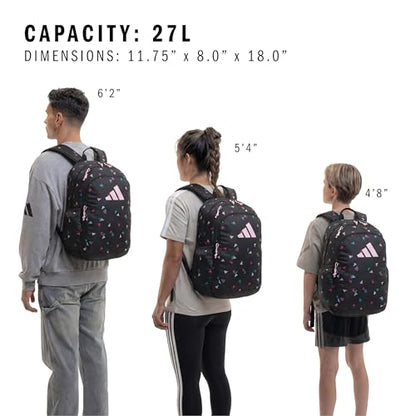 adidas Kids Affiliate Backpack – School Bag for Girls and Boys, 27L, 3 Bar Toss Black-Clear Pink/Clear Pink, OSFA - color: 3 Bar Toss Black-clear Pink/Clear Pink