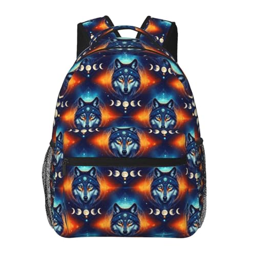 Laptop Backpack Galaxy Wolf Night Sky Space Moon, Water Resistant Office Commuter Daypack with Inner Pocket for Business and Travel - color: Pattern (230)
