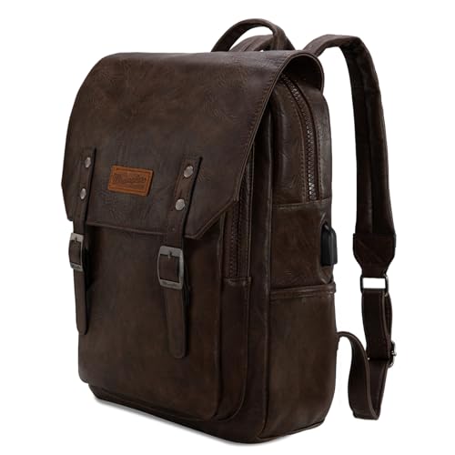 Montana West Wrangler Laptop Backpack with USB Charging Port, Vintage Travel Work College Bookbag for Women Men - color: Coffee1