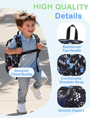 VASCHY Kids Backpacks, 12L Toddler & 17.5L School Backpacks, Lightweight Water-Resistant for Boys and Girls Ages 3-12 - color: Black & White Racer-s, size: Small