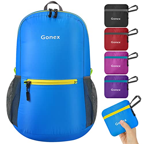 Gonex Ultra Lightweight Packable Backpack Daypack Handy Foldable Camping Outdoor Travel Cycling Backpacking - color: Blue