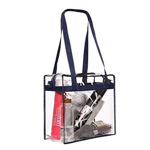 BAGAIL Clear Bags 12x6x12 Stadium Approved Clear Tote Bag with Zipper Closure Crossbody Shoulder Bag with Adjustable Strap - color: Navy