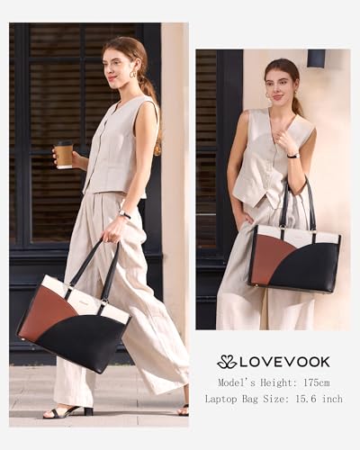 LOVEVOOK Laptop Bag for Women Laptop Tote Bag,15.6 Inch Black-White-Brown - color: Black-white-brown, size: 15.6 Inch