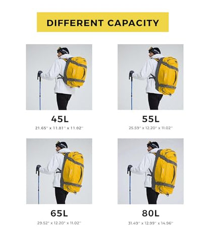 Ubon Large Duffel Bag Weekender Bags with Shoe Compartments 4-Way Sports Gym Backpack with Padded Straps Camping Traveling Duffle Bag - color: Yellow, size: 80L