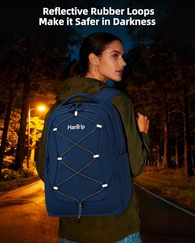 HanTrip Travel Laptop Backpacks for Women Men, Large Work Backpack for Commuter College School Book Bags, Reflective Water Resistant Backpack with Luggage Strap Bottle Pocket Chest Strap, Navy Blue - color: Navy Blue-2