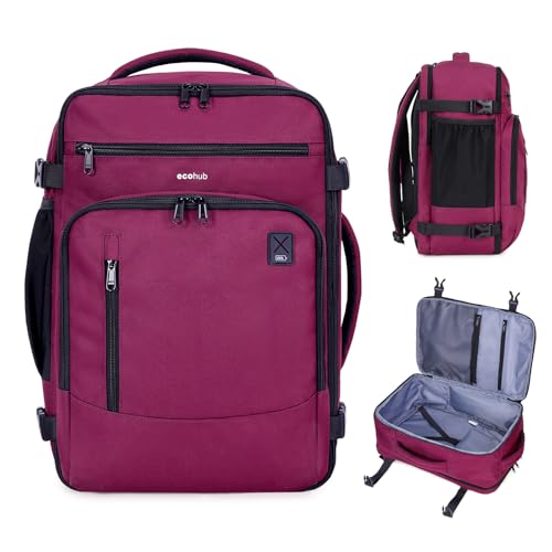 ECOHUB 17" Small Travel Backpack, United Airlines Personal Item Bag 17x10x9 with 16 Pockets, Water Resistant Rucksacks Fit 15.6" Laptop, AirTag Pocket, Lightweight Casual Daypack, 25L, Red - color: Red-3, size: 17 inch underseat