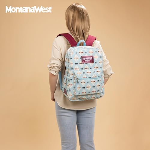 Montana West Backpack for Women Men 2 PCS Lightweight College Bookbags Casual Daypack Backpacks for Commute & Travel - color: Western Jean
