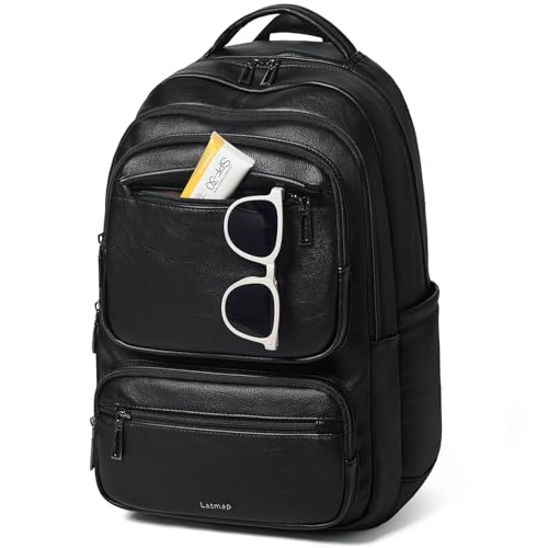 LATMAP Backpack For Women Men Vegan Leather Backpack Purse Shoulder Bookbag 17 16 15.6 Inch Laptop Bag Handbags For Travel Work College Large Black - color: Black