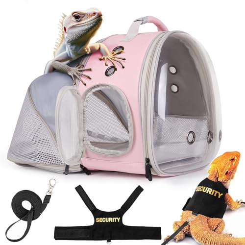 WEVONIGU Expandable Small Animal Backpack Carrier with Clear Bubble Window Large Space Travel Cage for Hedgehog Rat Parrot,Bearded Dragon,Sugar Glider,Airline Approved (Pink, BE Backpack+LSH) - color: Pink, size: 13.0"L x 7.0"W x 12.0"H