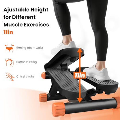 Sweetcrispy Mini Stair Stepper with Resistance Bands, Hydraulic Home Stepper Machine, 300 LBS Weight Capacity, Compact Cardio Equipment with LCD Monitor, No Assembly Required - color: Orange