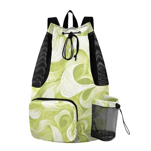 Drawstring Gym Sackpack With Pockets Mens Drawstring Bags with Wet Dry Compartments Leaf Wave Pattern Green
