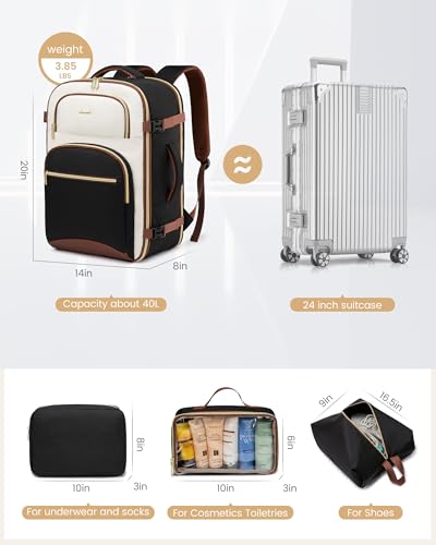 LOVEVOOK Travel Backpack for Women, 50L Airline Approved Carry On Backpack Luggage with 3 Packing Cubes, TSA Personal Item Travel Bag, Waterproof Weekender Backpack Fits 17.3" Laptop - color: Black - Beige White - Chestnut Brown, size: X-Large-50L-4Pcs