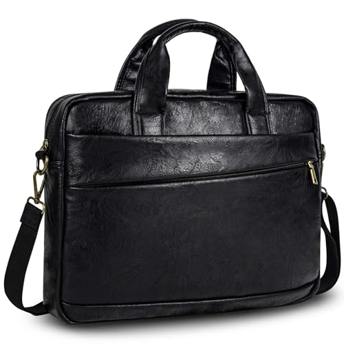 Faux Leather Messenger Bag for Men 17-17.3 Inch: Laptop Bag Briefcase Computer Handbags Shoulder Crossbody Bag with Padded Laptop Sleeve for Work College Travel, PU Black - color: Pu Black