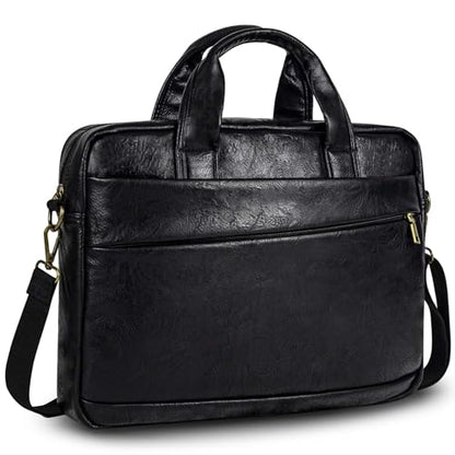 Faux Leather Messenger Bag for Men 17-17.3 Inch: Laptop Bag Briefcase Computer Handbags Shoulder Crossbody Bag with Padded Laptop Sleeve for Work College Travel, PU Black - color: Pu Black