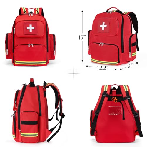 Gatycallaty First Aid Backpack Medical Emt First Responder Bag Empty Ems Emergency Home Health Hiking Trauma Travel Camping (Red, Large) - color: Red, size: Large