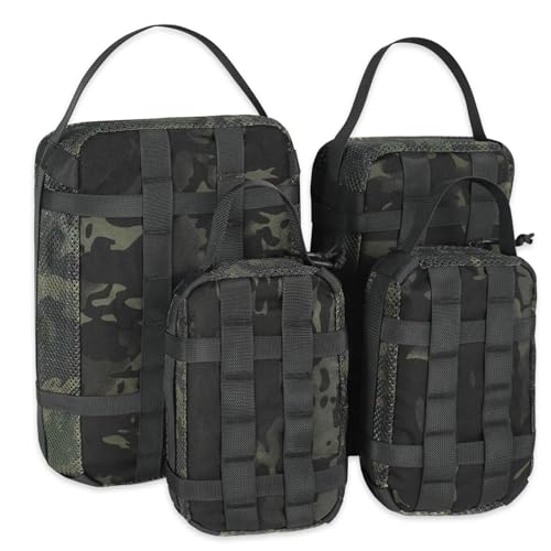 4 Set Tactical Packing Cubes ，Compressible Mesh Duffle Storage Bag,Portable Edc Molle Pouch Organizer. - color: Multiblack