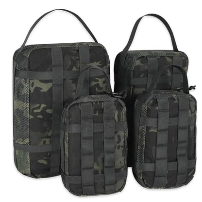 4 Set Tactical Packing Cubes ，Compressible Mesh Duffle Storage Bag,Portable Edc Molle Pouch Organizer. - color: Multiblack