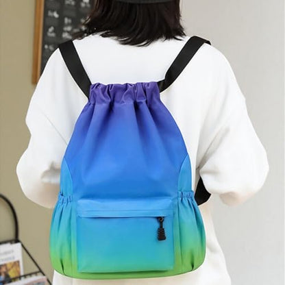 Drawstring Backpack for Women Drawstring Gym Bag Water Resistant Small Cinch Sack Pull String Backpack Bag (Blue-Green) - color: Blue-green