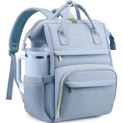 LOVEVOOK Laptop Backpack for Women Men with Giant Tumbler Holder,15.6 inch Waterproof Computer Laptop Bag TSA Approved Travel Backpack,Professional Work College Nurse Teacher Backpack Gift Purse,Blue - color: Blue, size: 15.6-Cup