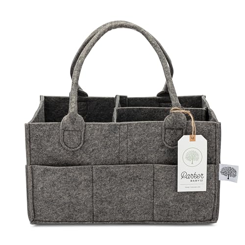 Parker Baby Diaper Caddy - Nursery Storage Bin and Car Organizer for Diapers and Baby Wipes - Charcoal, Regular - color: Charcoal (Heathered Charcoal), size: Regular