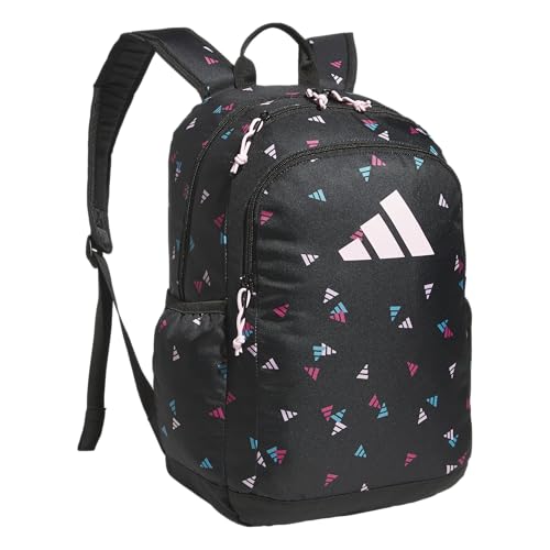 adidas Kids Affiliate Backpack – School Bag for Girls and Boys, 27L, 3 Bar Toss Black-Clear Pink/Clear Pink, OSFA - color: 3 Bar Toss Black-clear Pink/Clear Pink
