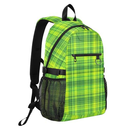 ALAZA Lime Green Plaid Pattern Backpack for Women Men, 23L Water Resistant Twill Daypack with 14 Inch Laptop Compartment, Wide Open Aesthetic School Bag for Travel Work