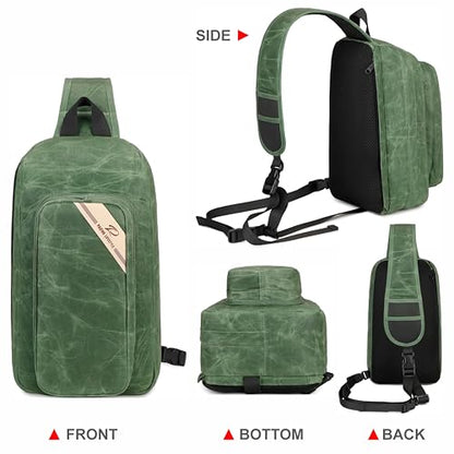 Padwa Lifestyle Green Crossbody Camera Bag - Waxed Memory Canvas Compact Camera Sling and Crossbody Bag with Fast Access,Versatile Lightweight Everyday Bag Great for Photographers Travel,Photography - color: Green